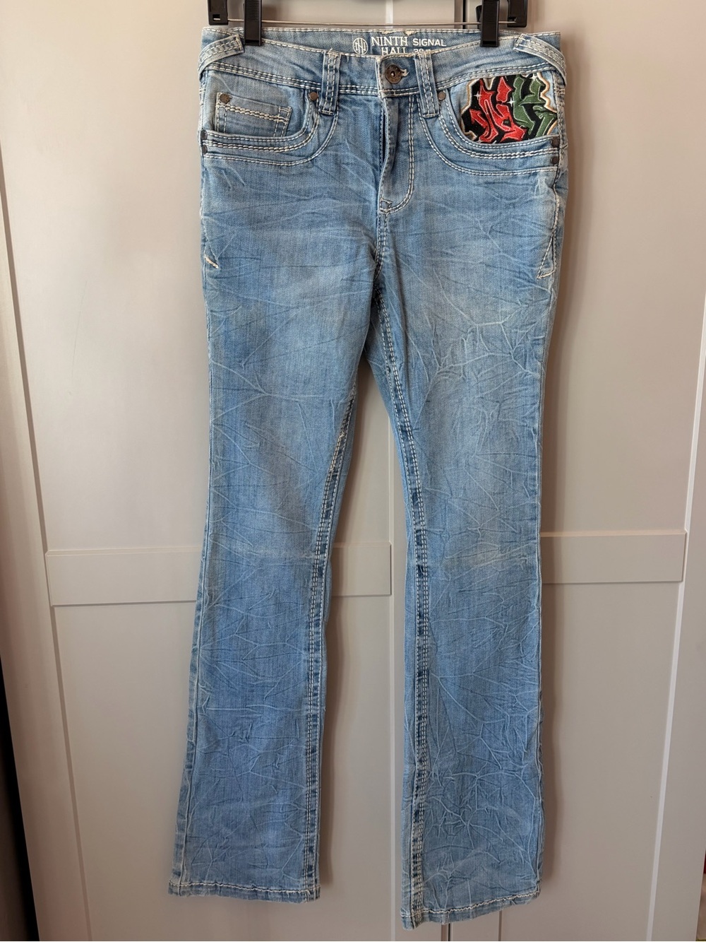 Ninth Signal Hall 30 Y2K Bootcut Jeans Embroidered Snake Eagle Graffiti